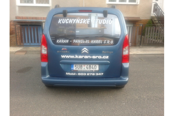 Zadní polep vozu Kuchyňské studio Karan
