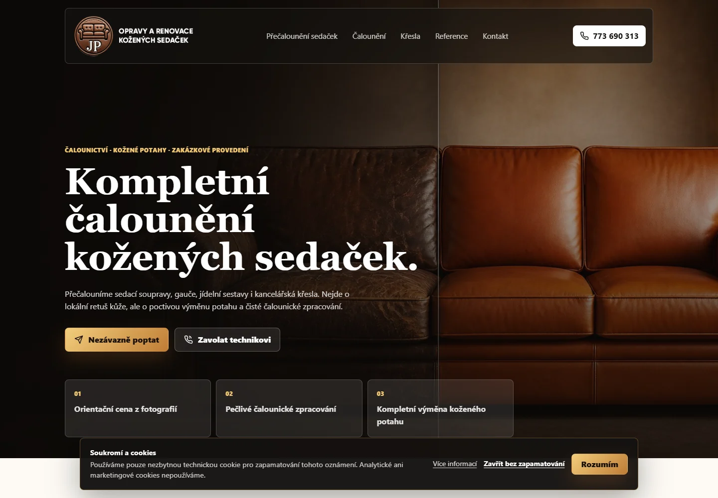 Náhled webu: Kožené sedačky