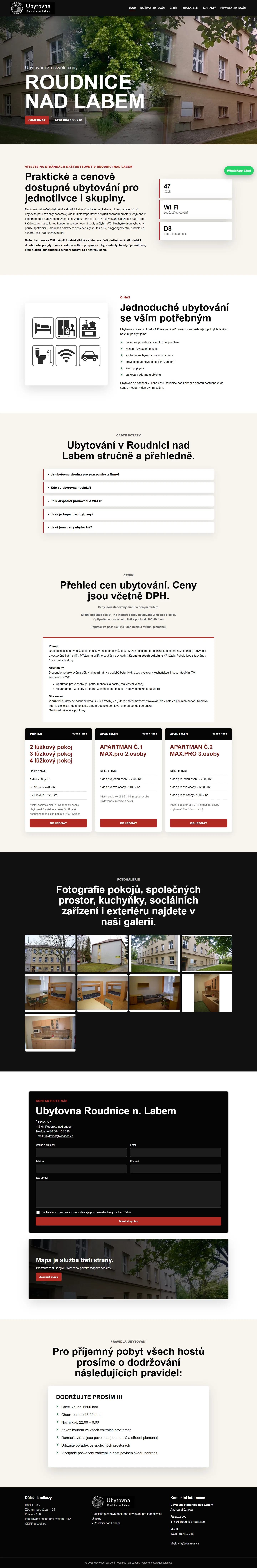 Náhled webu: Ubytovna Roudnice nad Labem