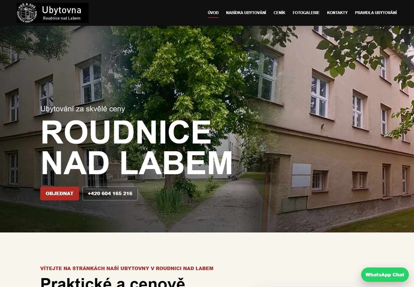 Náhled webu: Ubytovna Roudnice nad Labem