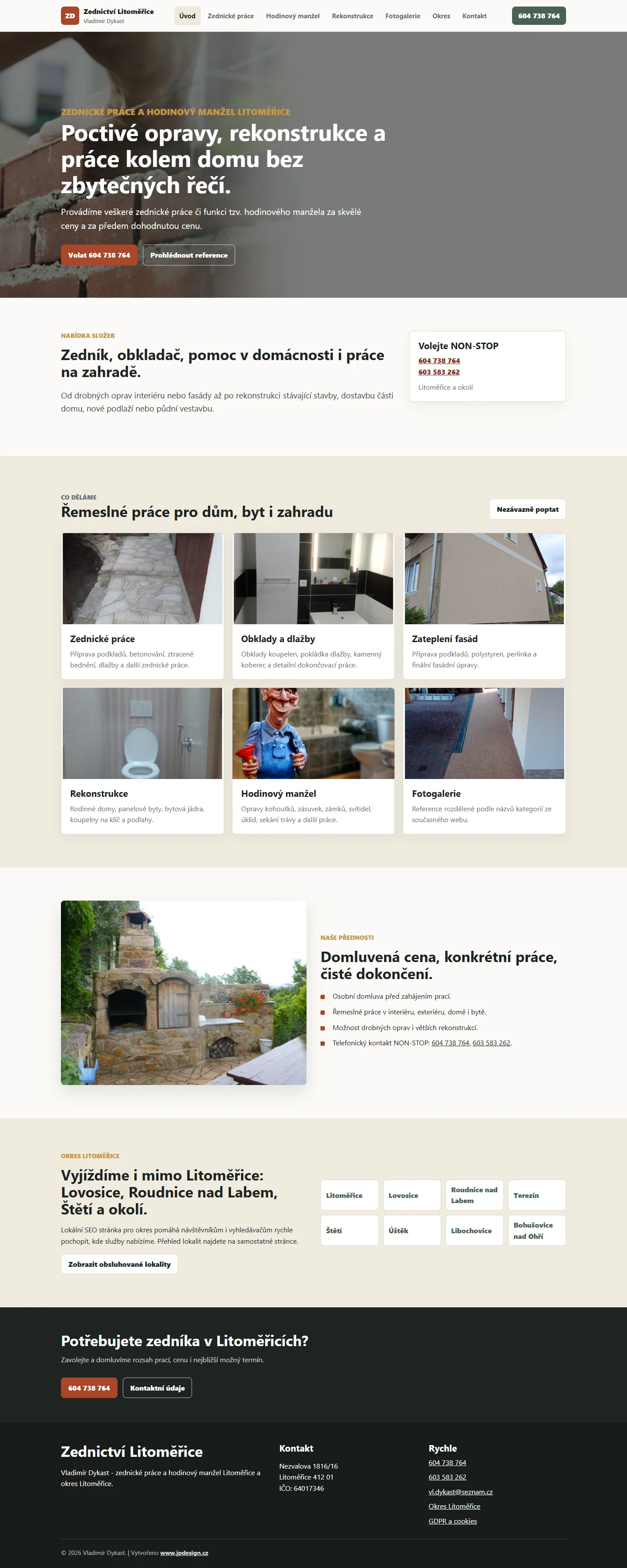 Náhled webu: Zednictví Litoměřice