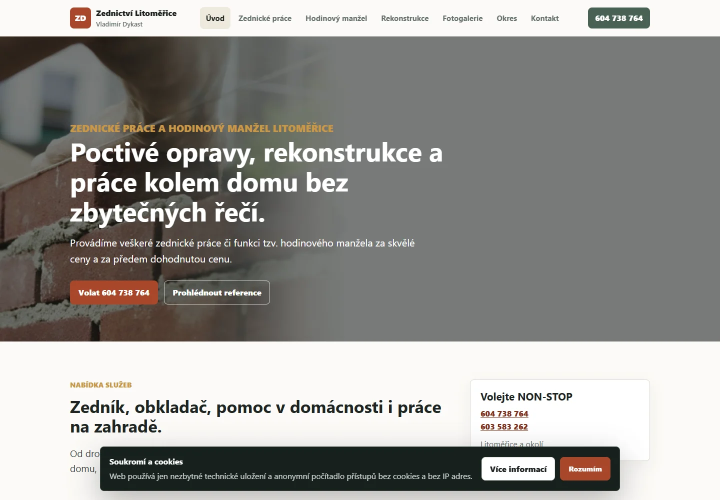 Náhled webu: Zednictví Litoměřice