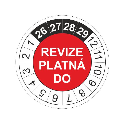 Revizní štítek pro označování kontrol revize platná do pr. 30 mm