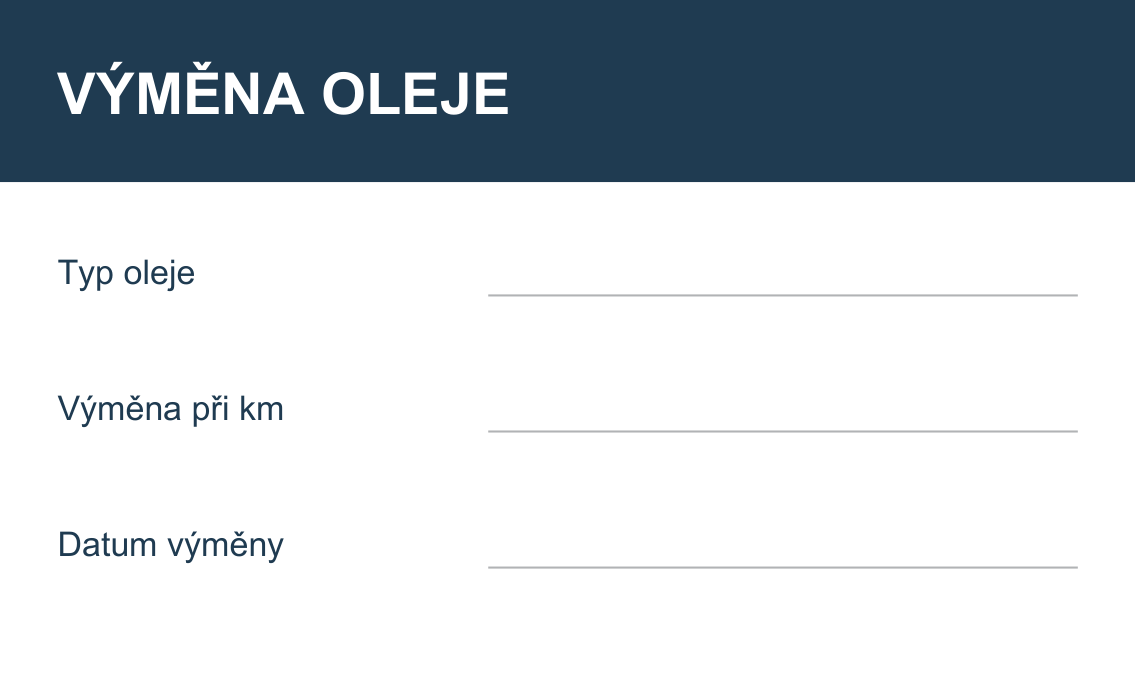 Samolepicí štítek – Výměna oleje – náhled rozvržení polí