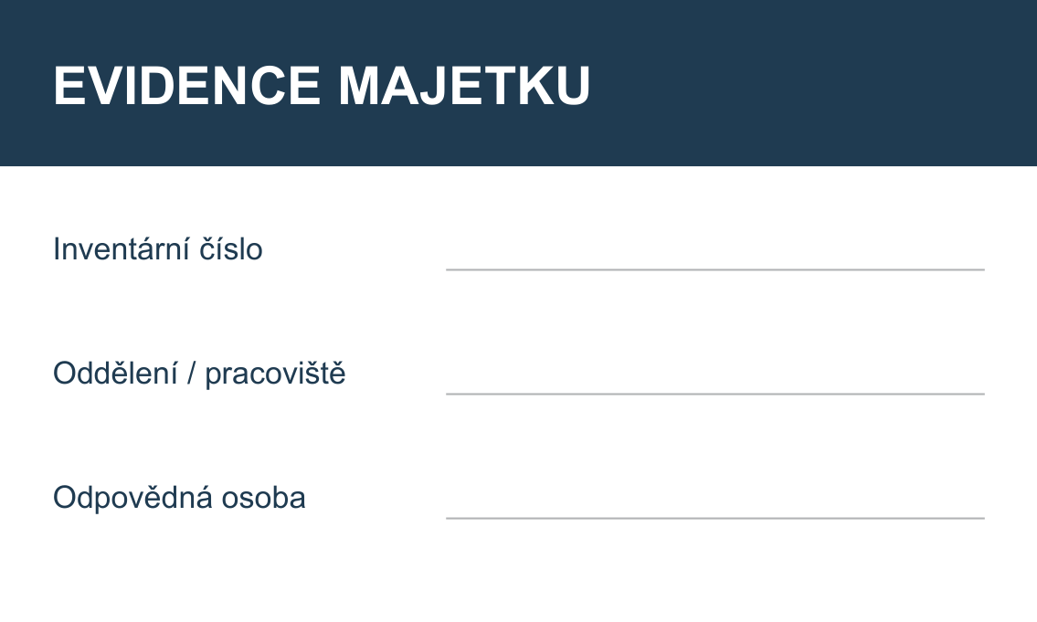 Samolepicí štítek – Evidence majetku – náhled rozvržení polí