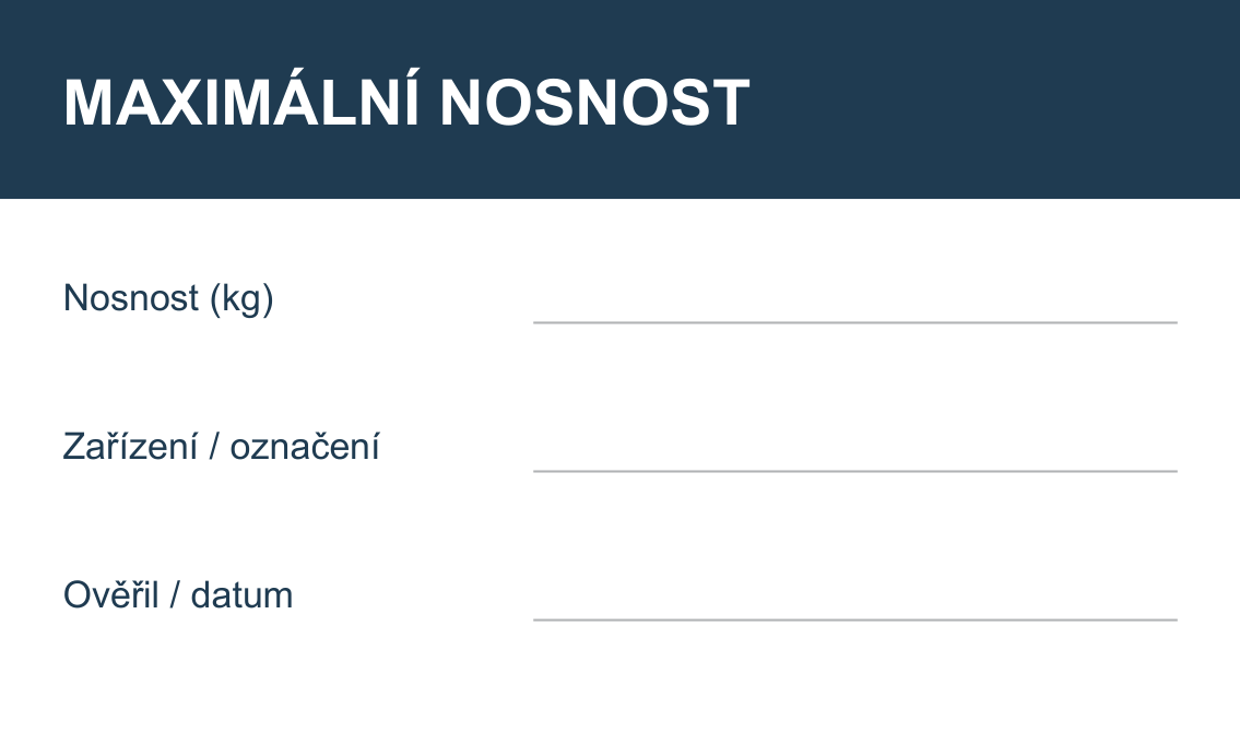 Samolepicí štítek – Maximální nosnost – náhled rozvržení polí