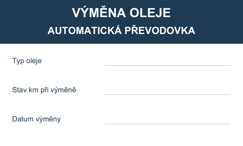 Samolepicí štítek – Výměna oleje v automatické převodovce – vlastní grafika JPdesign