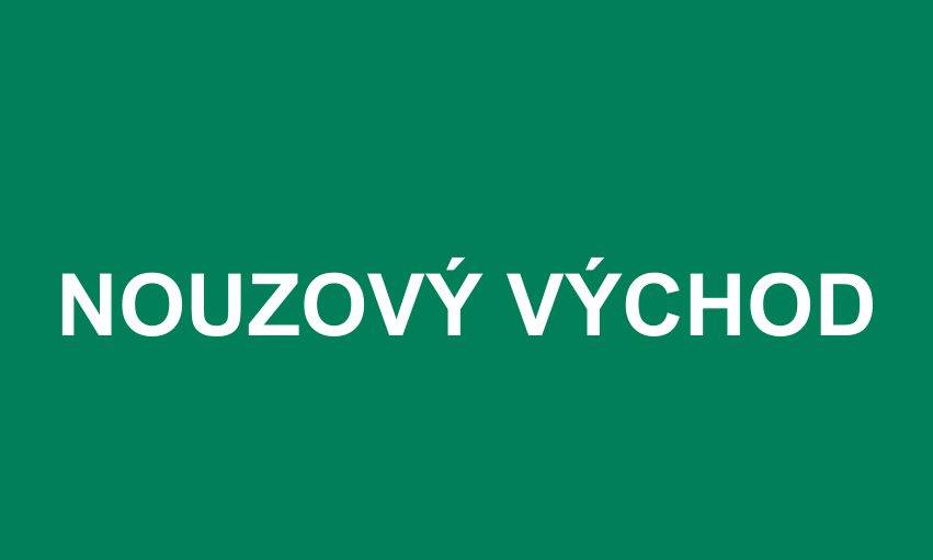 Samolepicí štítek – Nouzový východ – doplňkový nápis – vlastní grafika JPdesign