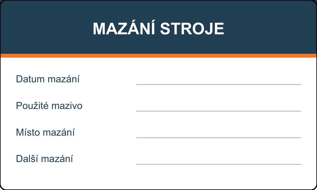 Samolepicí štítek – Mazání stroje – vlastní grafika JPdesign