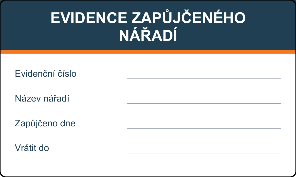 Samolepicí štítek – Evidence zapůjčeného nářadí – vlastní grafika JPdesign