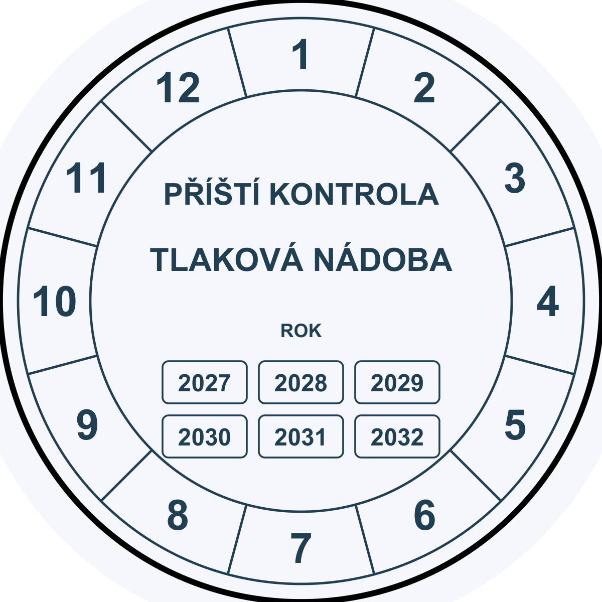Revizní štítek – Tlaková nádoba – kolečko 2027–2032