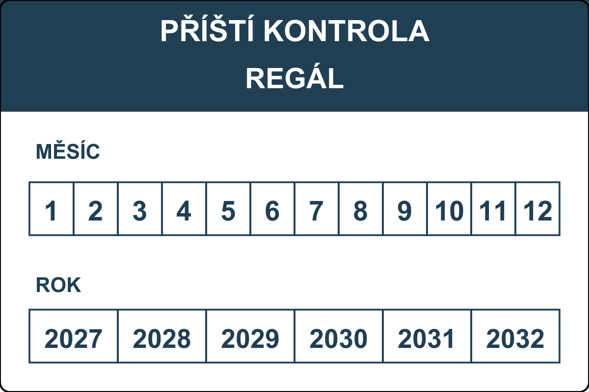 Revizní štítek – Regál – kalendář 2027–2032