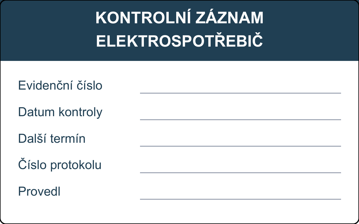Revizní štítek – Elektrospotřebič – evidenční karta