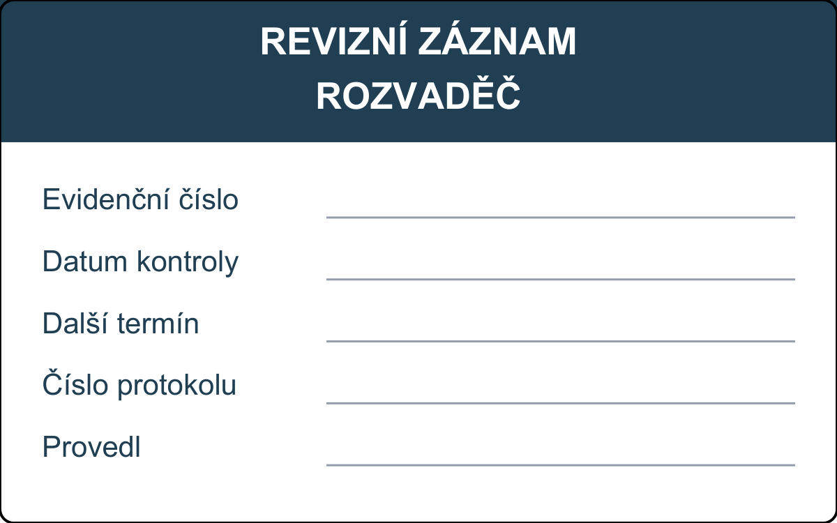 Revizní štítek – Rozvaděč – evidenční karta