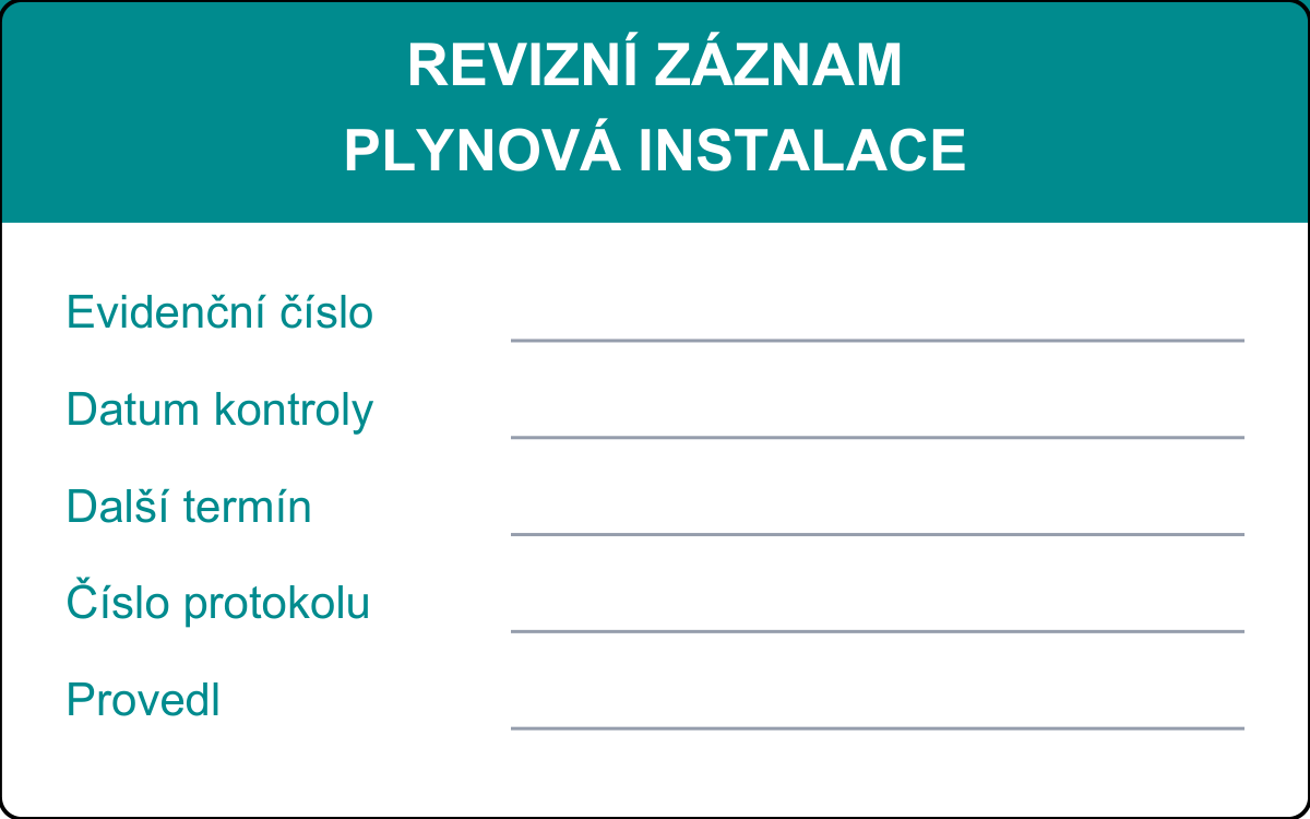 Revizní štítek – Plynová instalace – evidenční karta