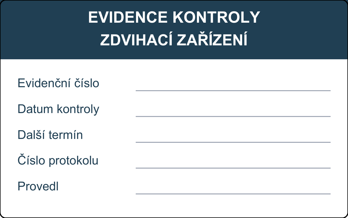 Revizní štítek – Zdvihací zařízení – evidenční karta