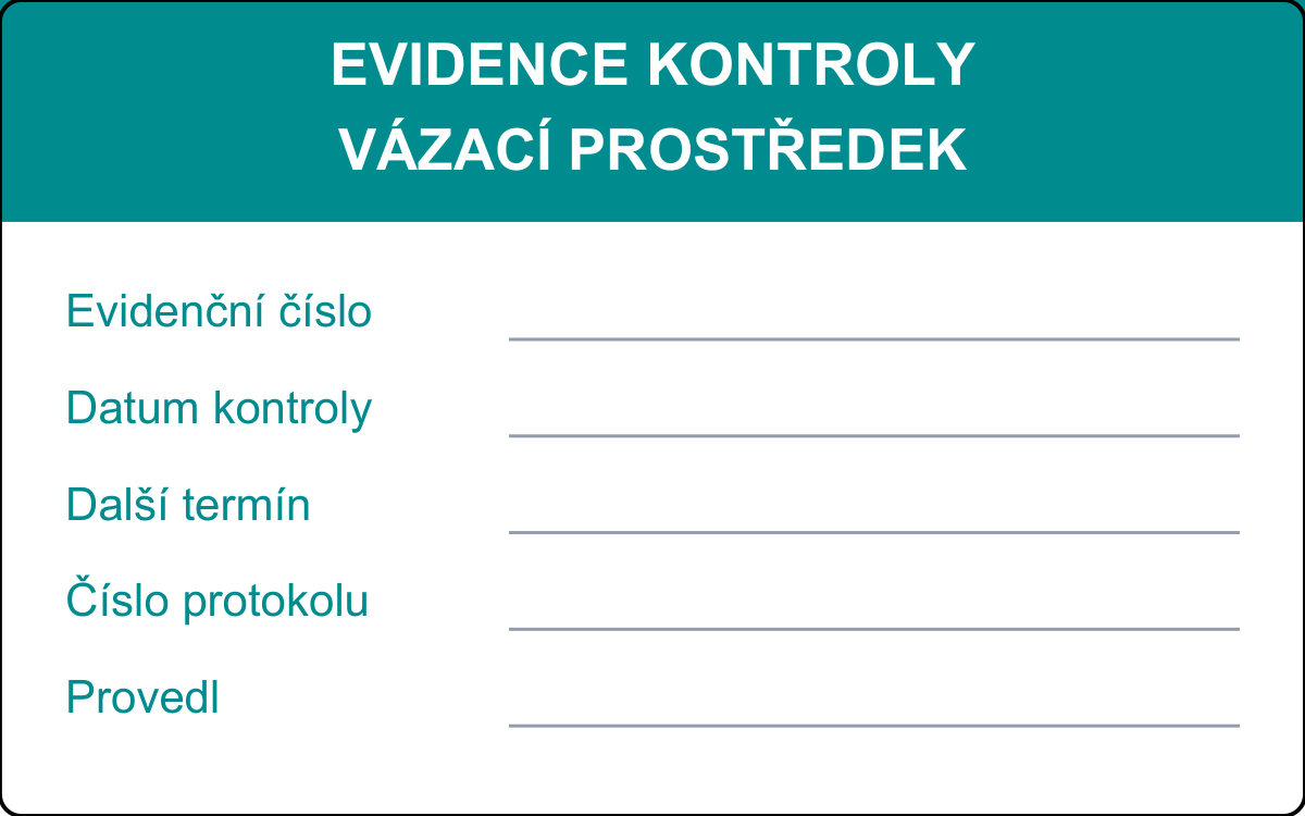 Revizní štítek – Vázací prostředek – evidenční karta
