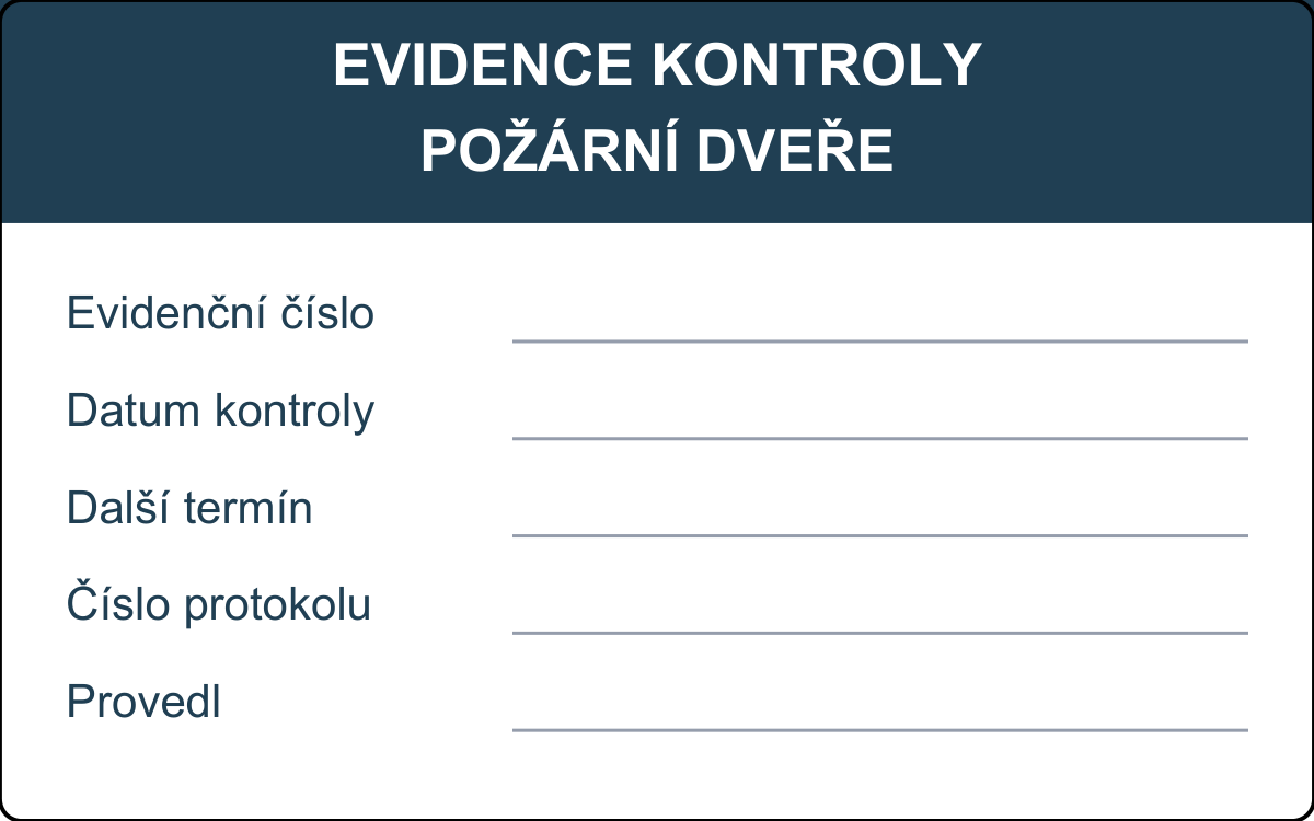 Revizní štítek – Požární dveře – evidenční karta