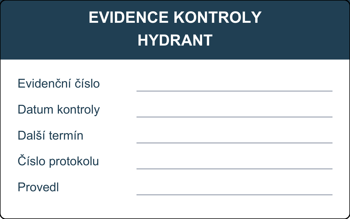 Revizní štítek – Hydrant – evidenční karta