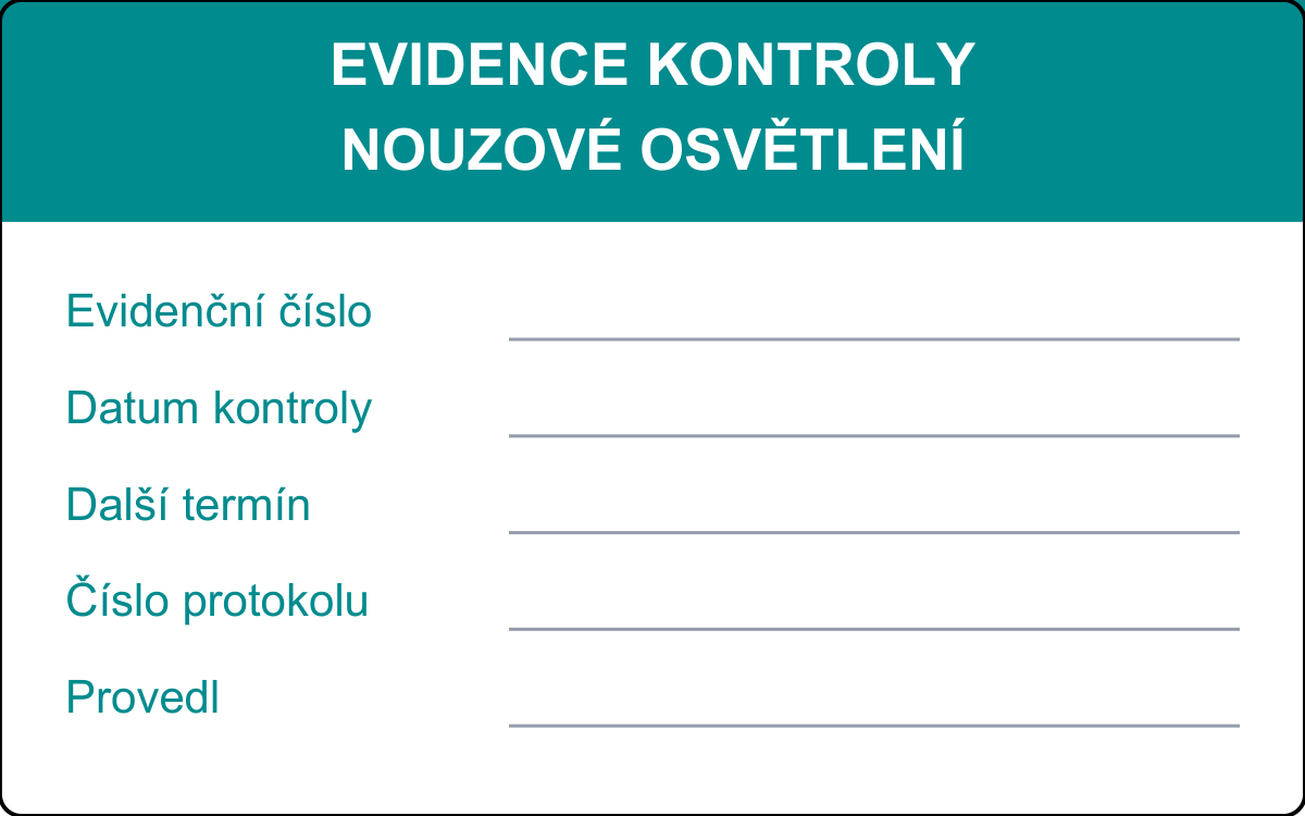 Revizní štítek – Nouzové osvětlení – evidenční karta