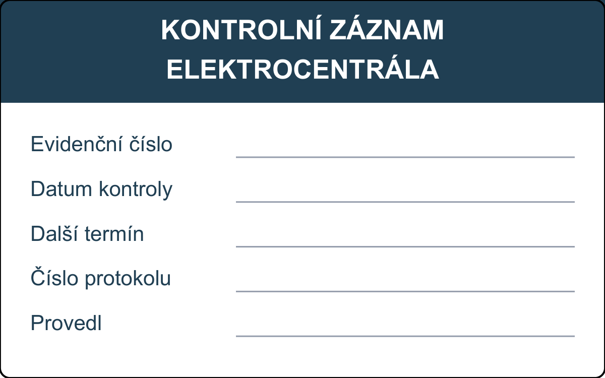 Revizní štítek – Elektrocentrála – evidenční karta