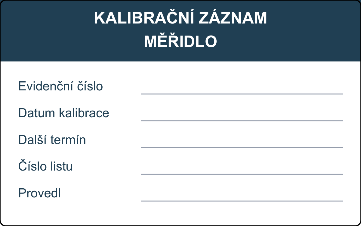 Revizní štítek – Měřidlo – evidenční karta