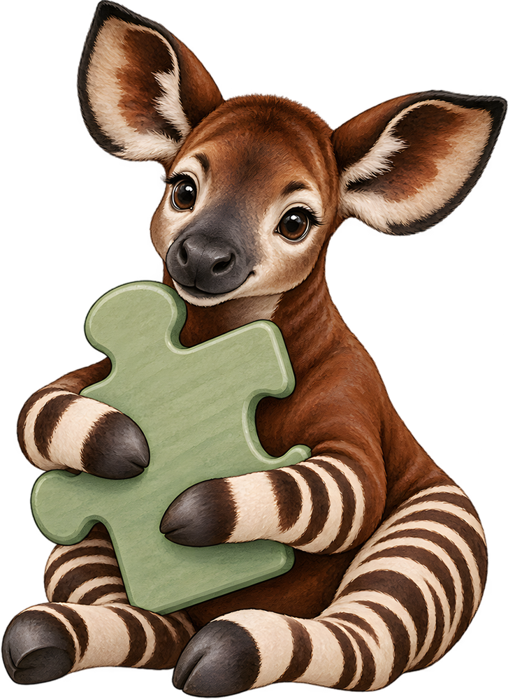 Okapi s puzzlem – jemně malovaný dětský motiv