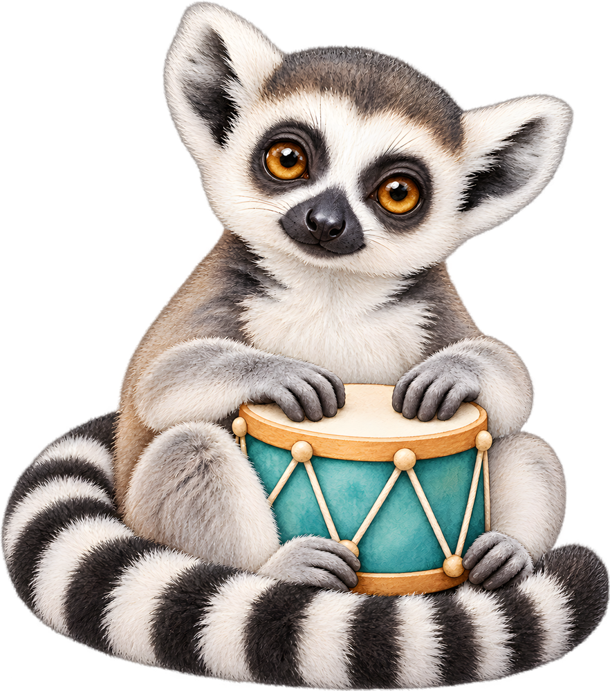 Lemur s bubínkem – jemně malovaný dětský motiv