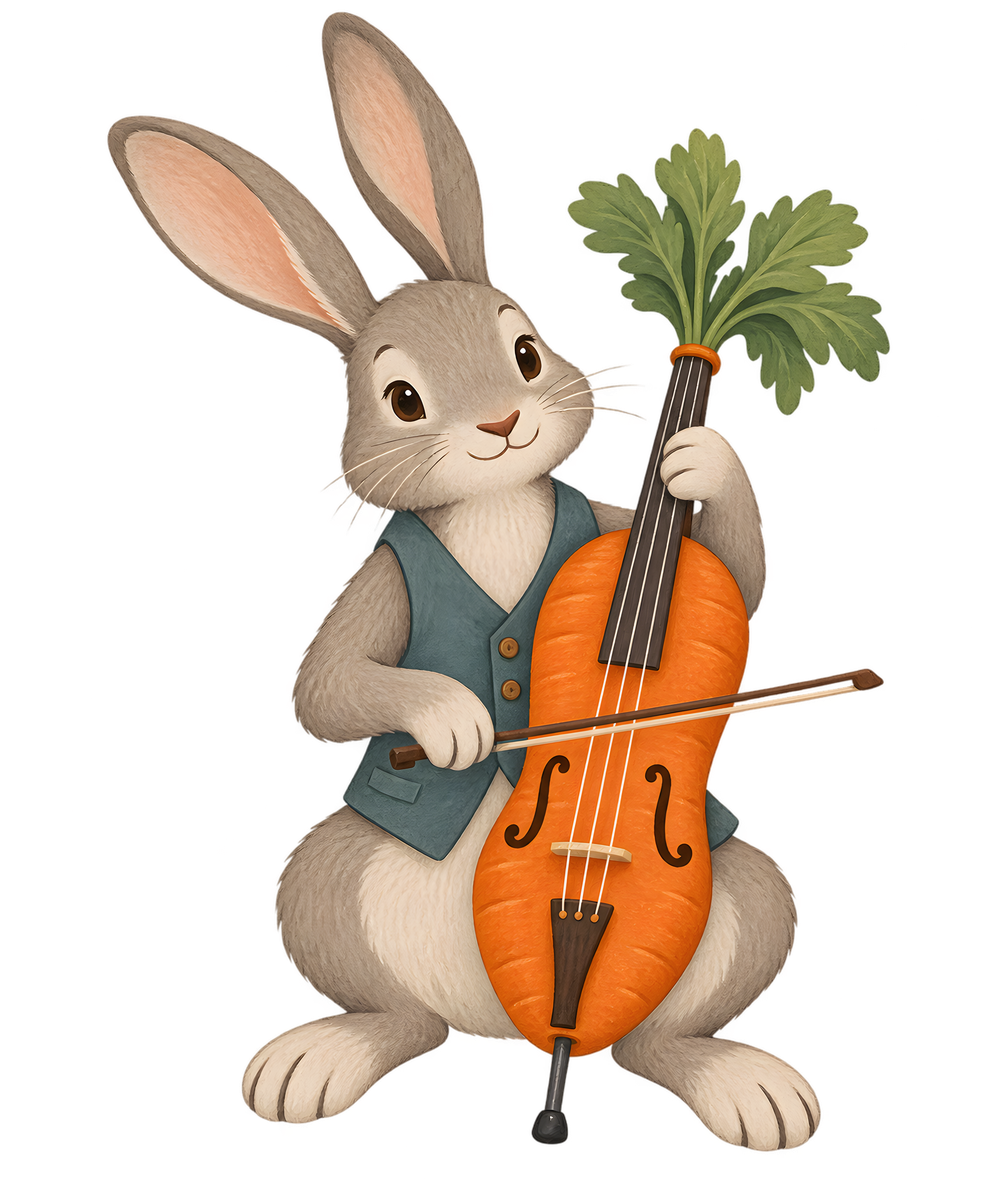 Zajíček s mrkvovým violoncellem - samolepka