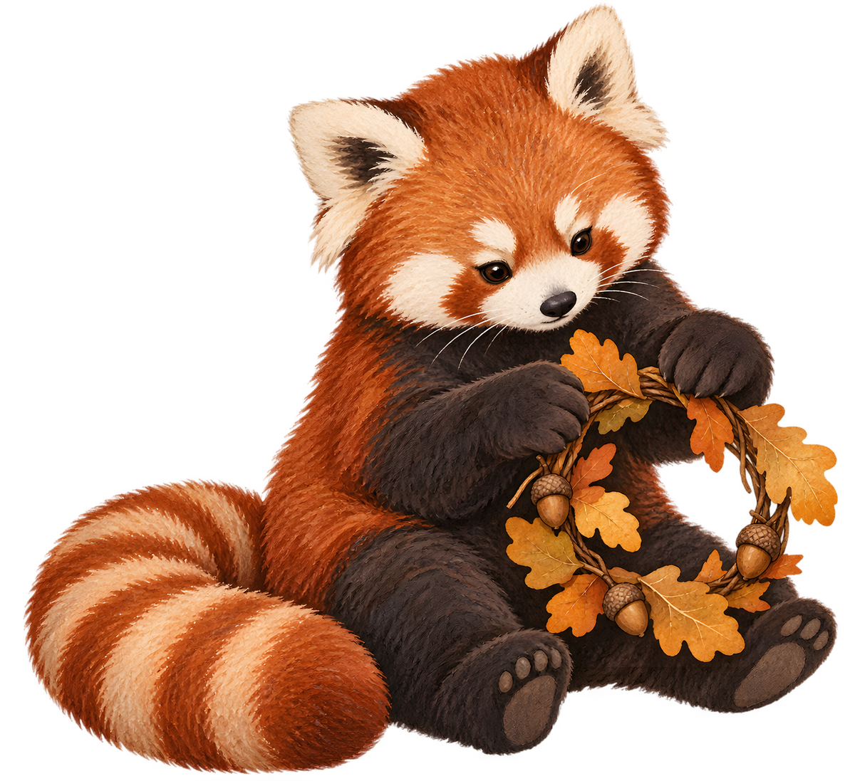 Samolepka červená panda s podzimním věncem