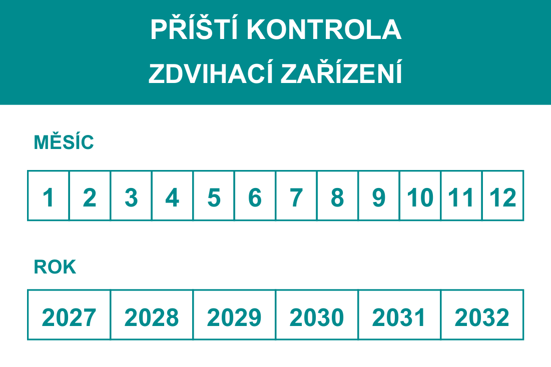 Revizní štítek – Zdvihací zařízení – kalendář 2027–2032