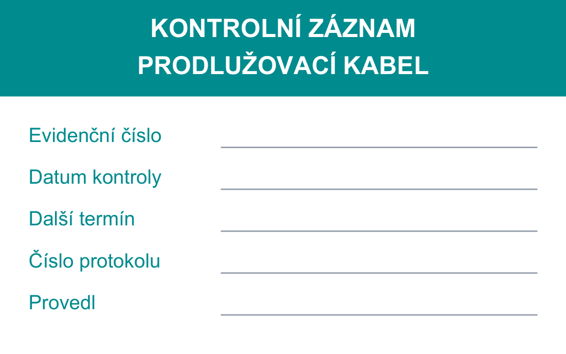 Revizní štítek – Prodlužovací kabel – evidenční karta