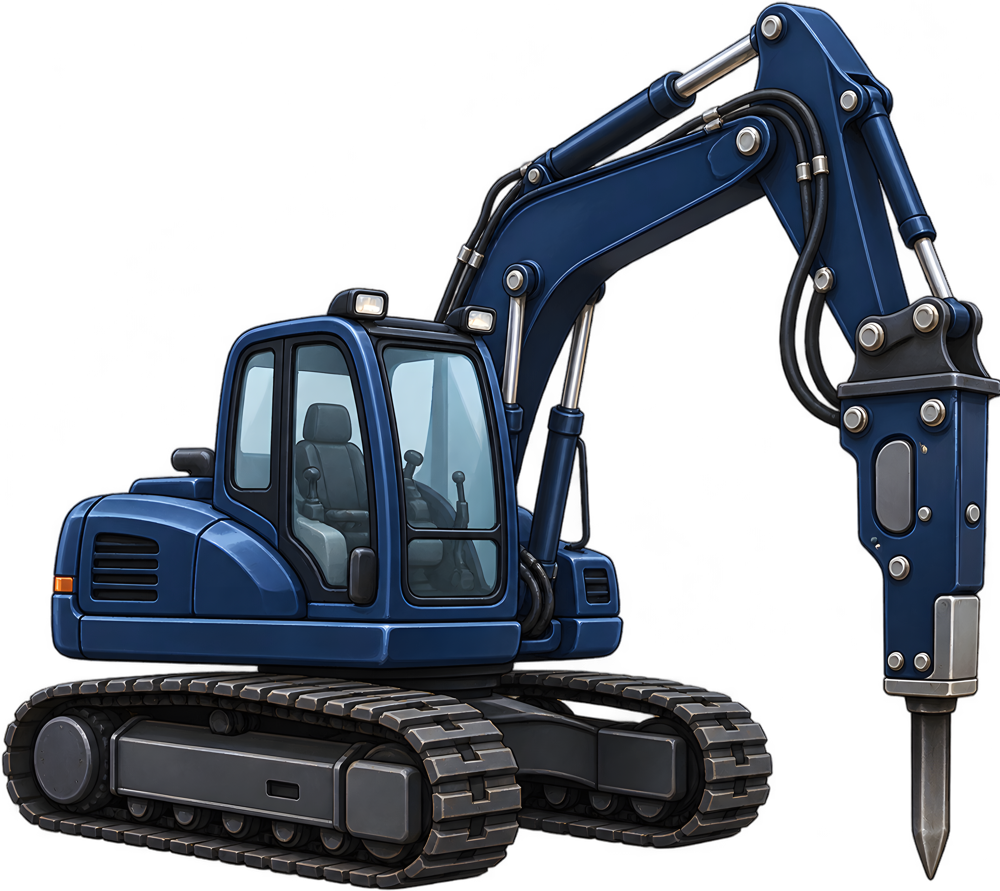 Bagr s demoličním kladivem – barevná dětská samolepka JPdesign