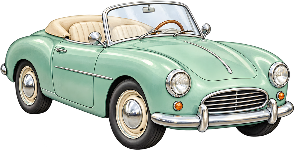 Retro kabriolet – barevná dětská samolepka JPdesign