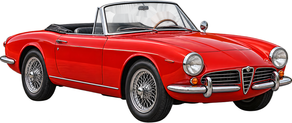 Červený italský spider – barevná retro samolepka JPdesign
