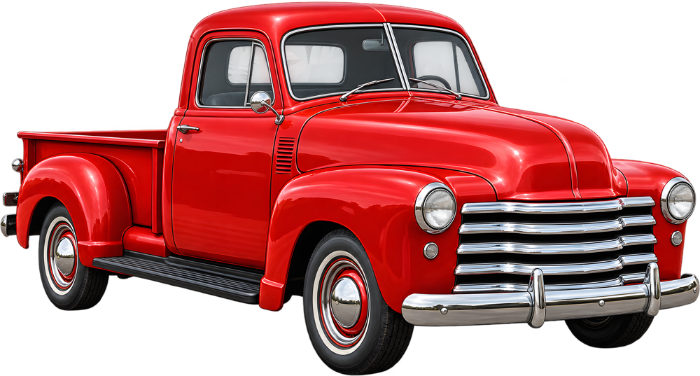 Červený půltunový pickup – barevná retro samolepka JPdesign
