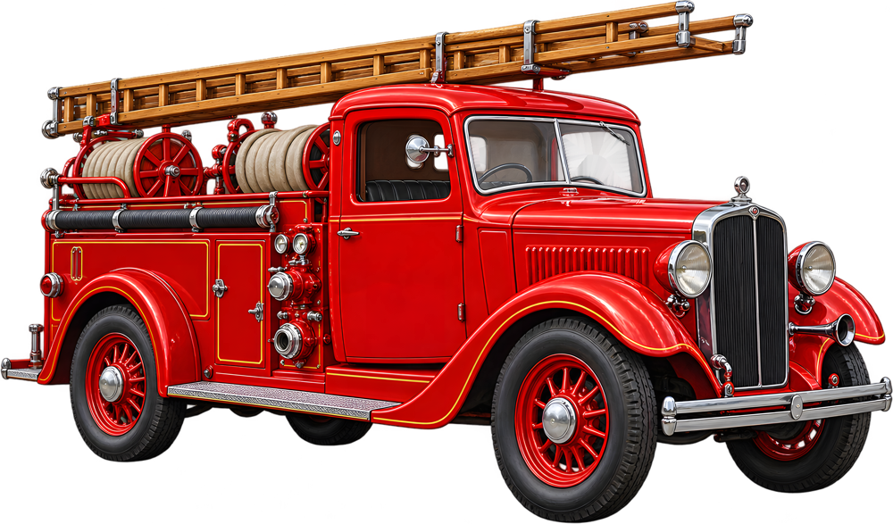 Červený historický hasičský vůz – barevná retro samolepka JPdesign