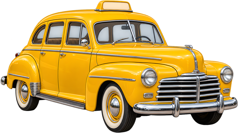 Žlutý historický taxík – barevná retro samolepka JPdesign
