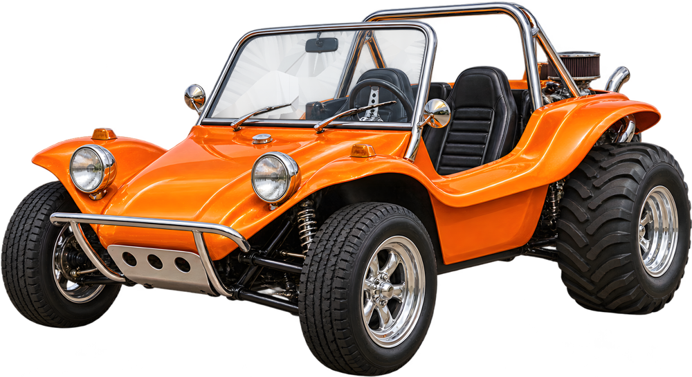 Oranžový plážový buggy – barevná retro samolepka JPdesign