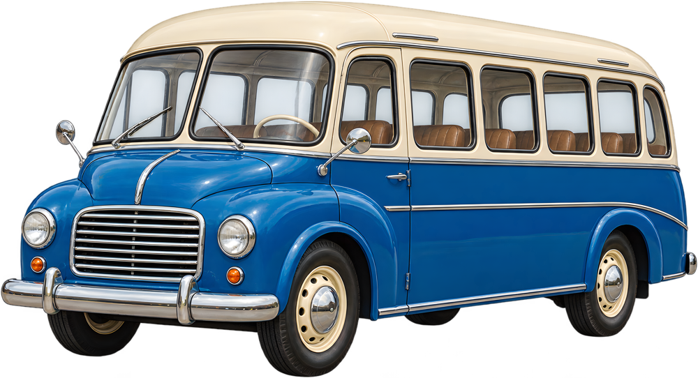 Modrý historický minibus – barevná retro samolepka JPdesign